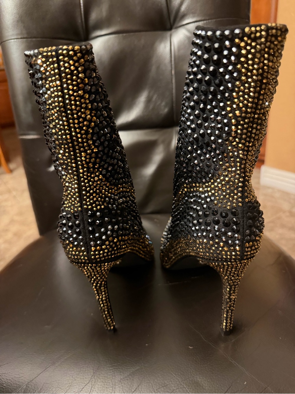 Studded Black Crystal Ankle Booties with Side Zip - Picture 5 of 8
